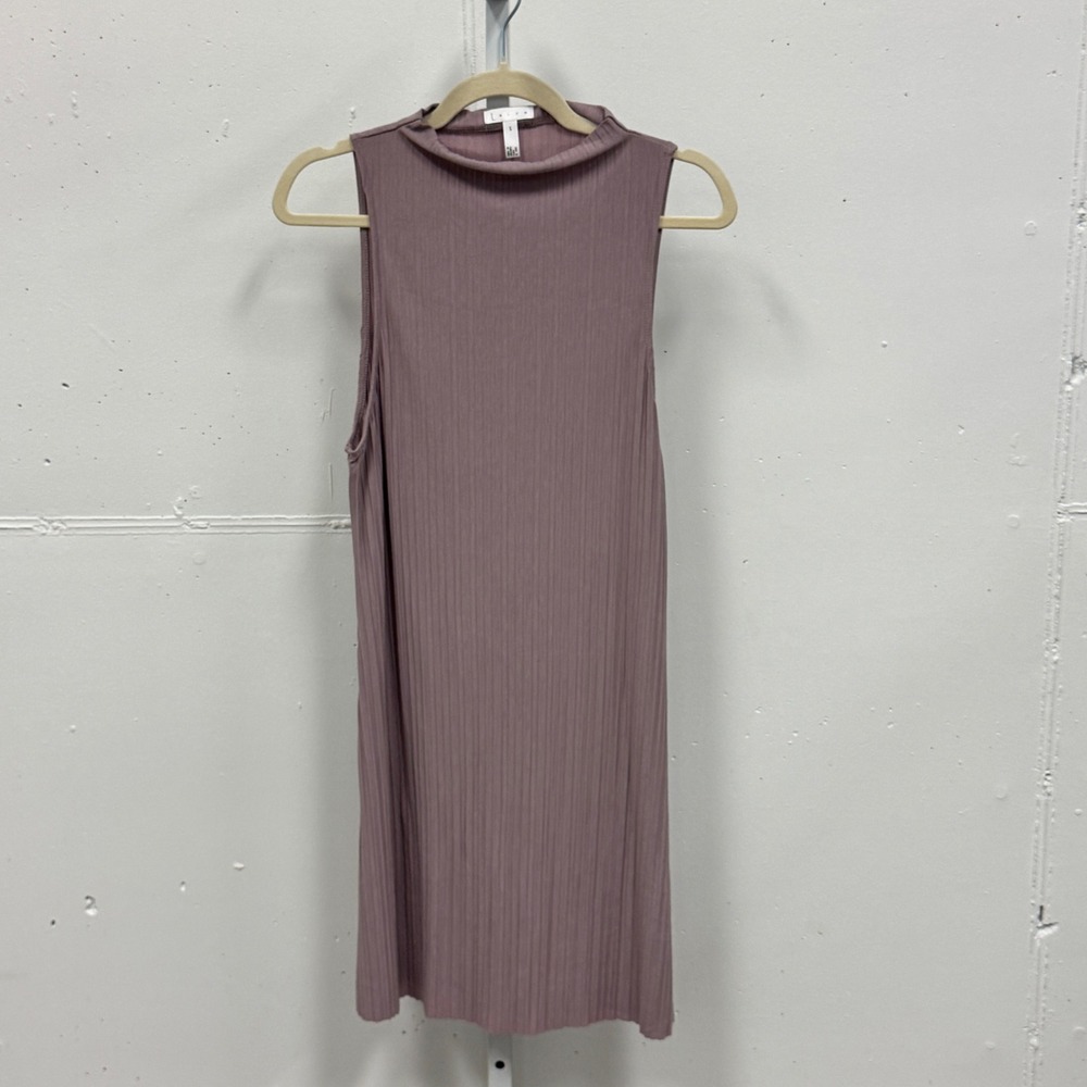 Leith Mauve Pleated Mock Neck Sleeveless Shift Mini Dress Purple Women's Small